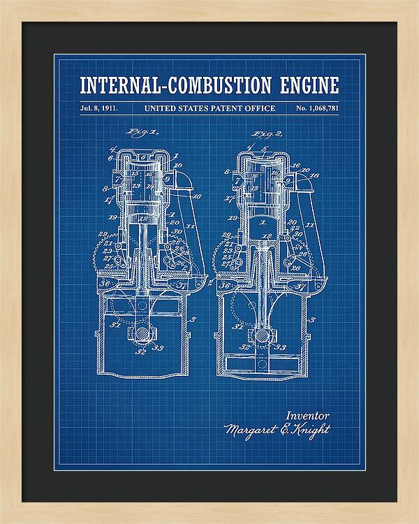 Internal Combustion Engine Margaret Knight Blueprint Patent Us1068781a