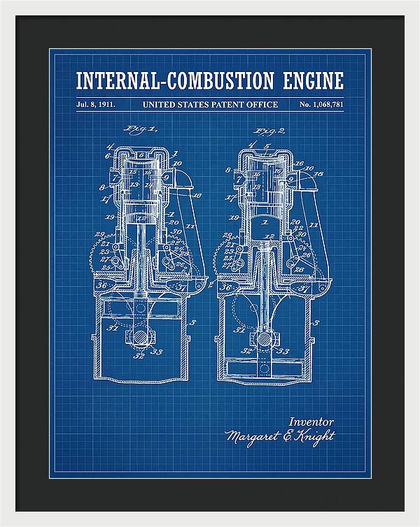 Internal Combustion Engine Margaret Knight Blueprint Patent Us1068781a