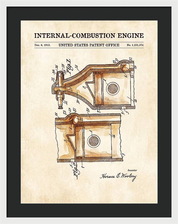 Internal Combustion Engine Watercolor Patent Us1101374a