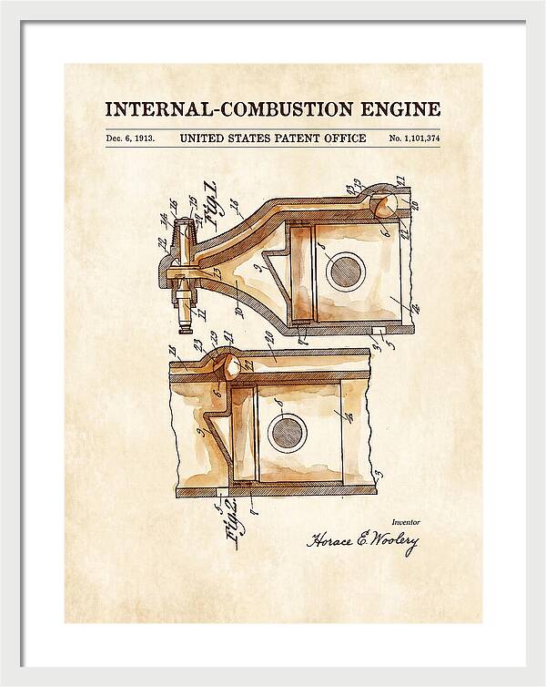 Internal Combustion Engine Watercolor Patent Us1101374a