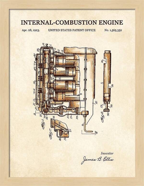 Internal Combustion Engine Watercolor Patent Us1565352a