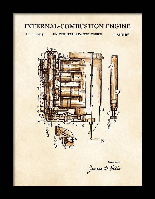 Internal Combustion Engine Watercolor Patent Us1565352a