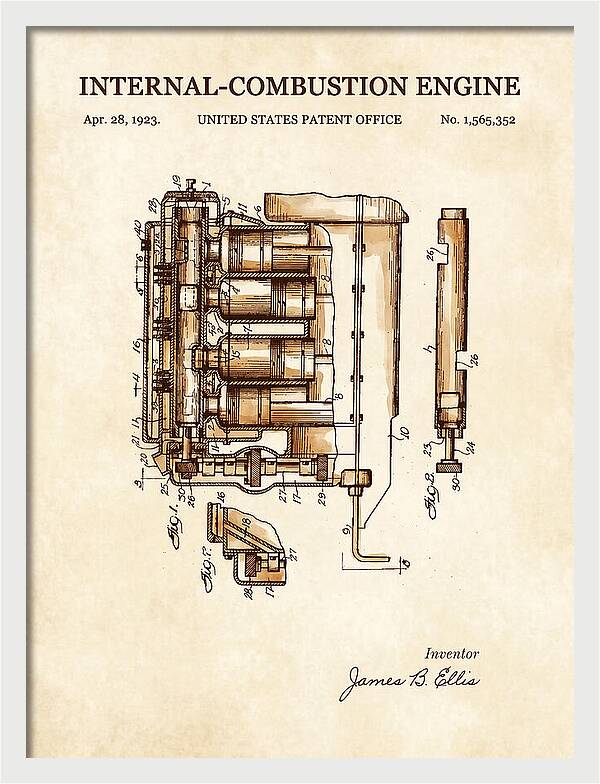 Internal Combustion Engine Watercolor Patent Us1565352a