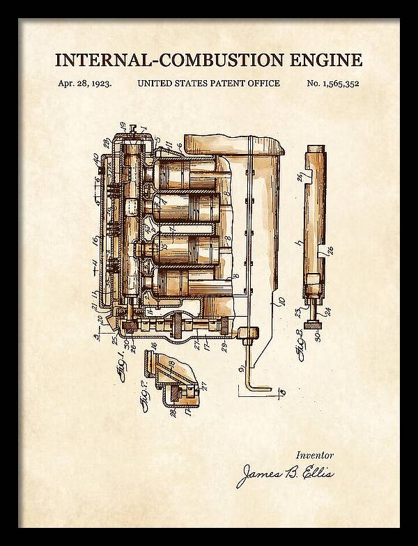 Internal Combustion Engine Watercolor Patent Us1565352a