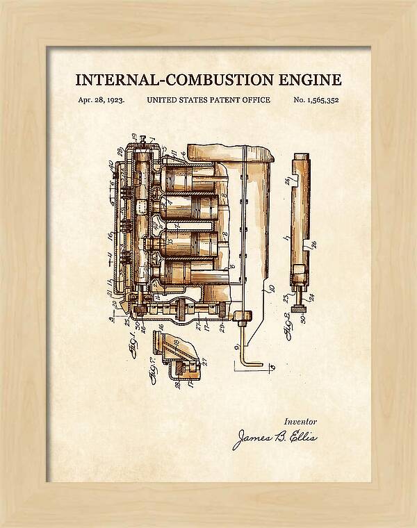 Internal Combustion Engine Watercolor Patent Us1565352a