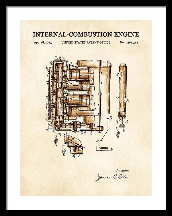 Internal Combustion Engine Watercolor Patent Us1565352a