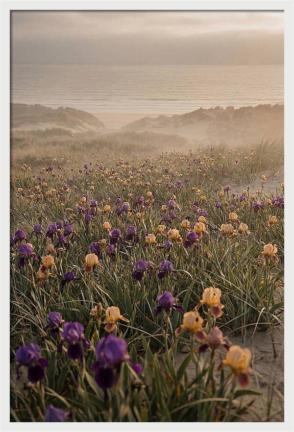 Iris Field In Deep Purple And Gold