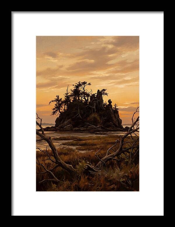 Island Silhouette Against Orange Sky