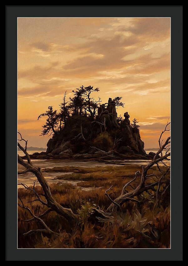 Island Silhouette Against Orange Sky