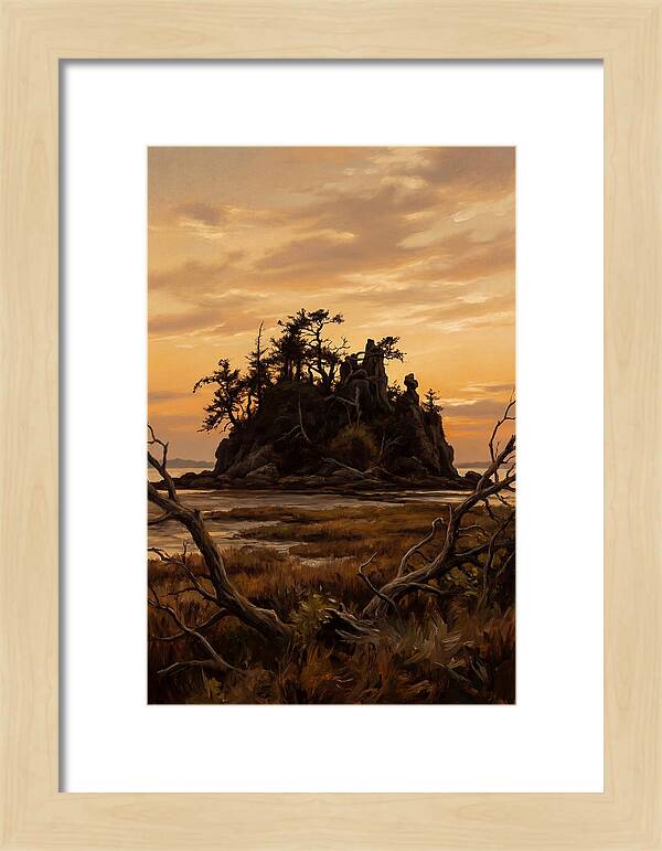 Island Silhouette Against Orange Sky