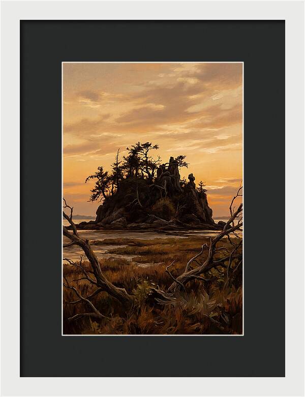 Island Silhouette Against Orange Sky