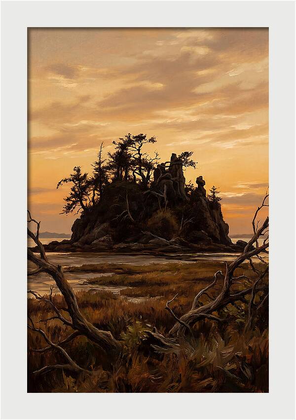 Island Silhouette Against Orange Sky
