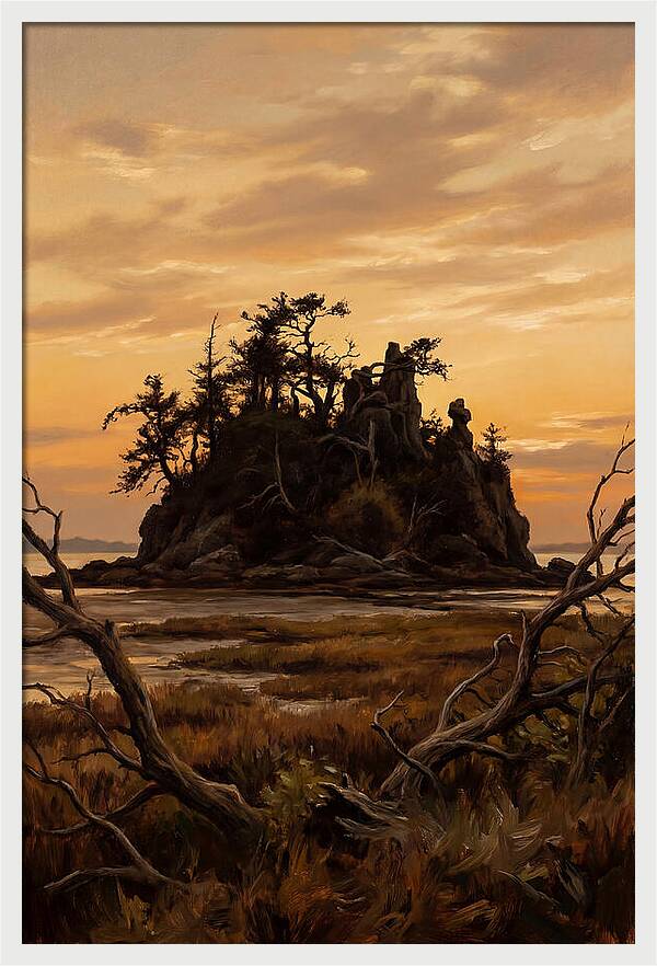 Island Silhouette Against Orange Sky