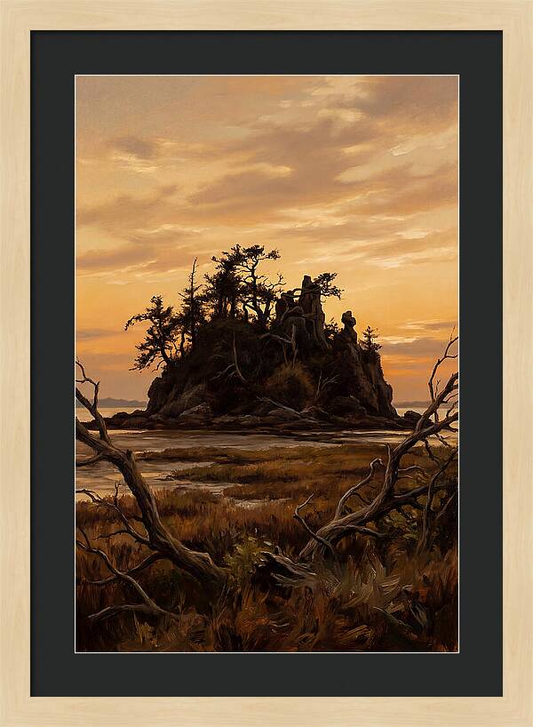 Island Silhouette Against Orange Sky