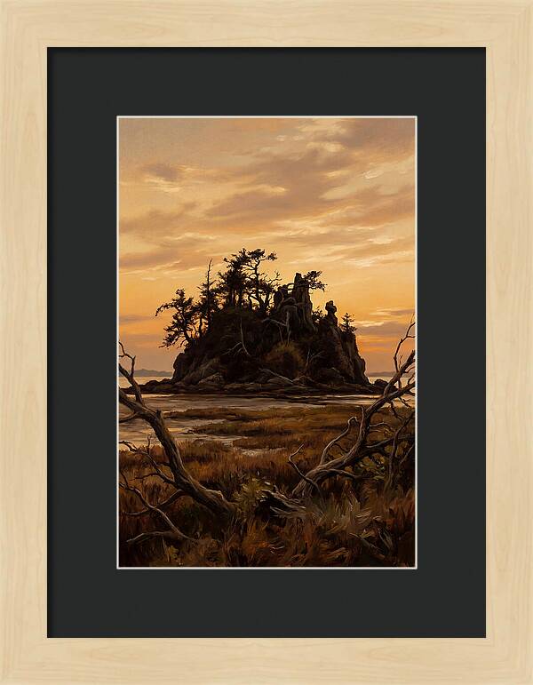 Island Silhouette Against Orange Sky