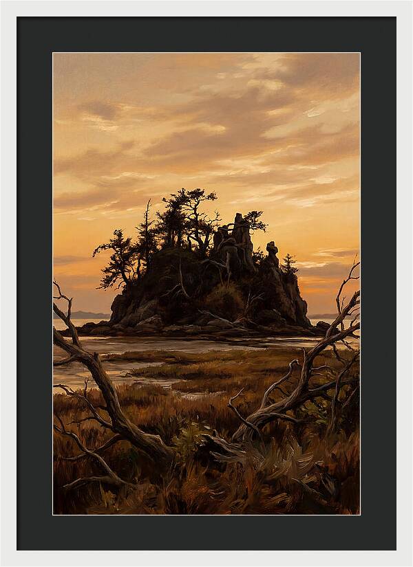 Island Silhouette Against Orange Sky