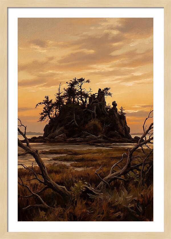 Island Silhouette Against Orange Sky
