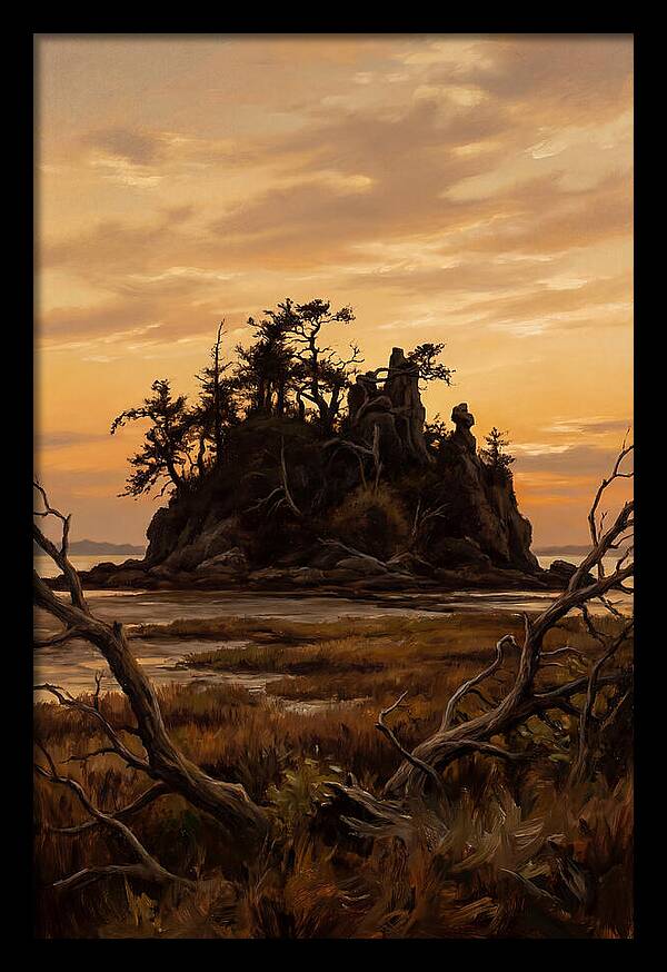 Island Silhouette Against Orange Sky