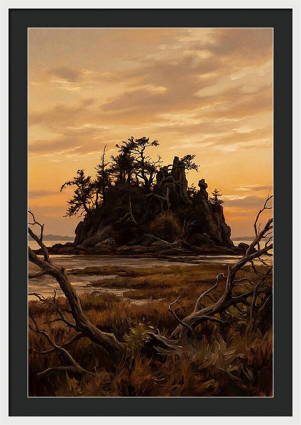 Island Silhouette Against Orange Sky