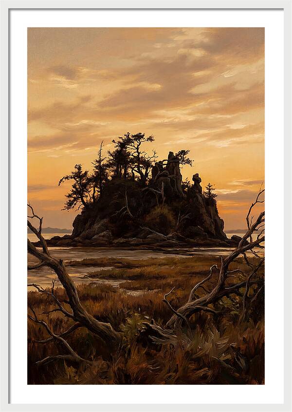 Island Silhouette Against Orange Sky
