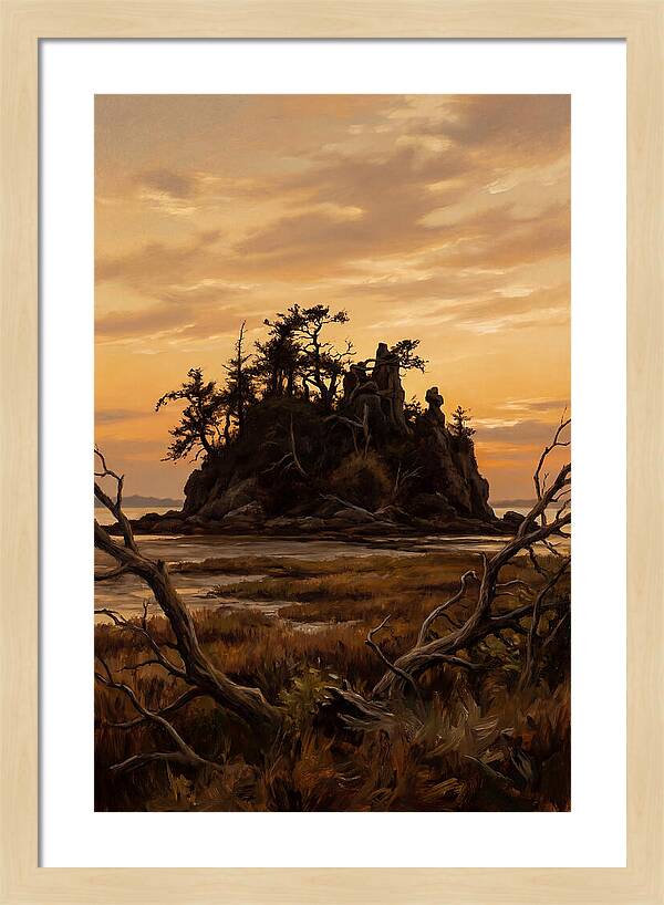 Island Silhouette Against Orange Sky