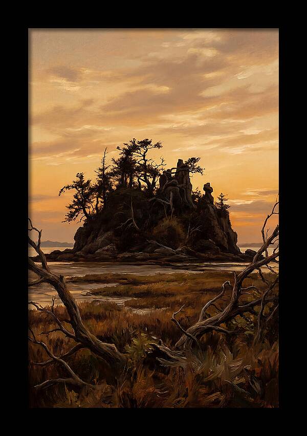 Island Silhouette Against Orange Sky