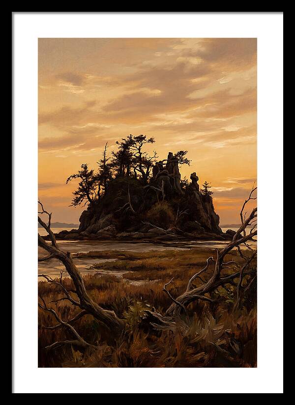 Island Silhouette Against Orange Sky