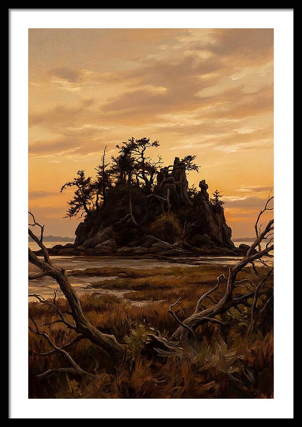 Island Silhouette Against Orange Sky