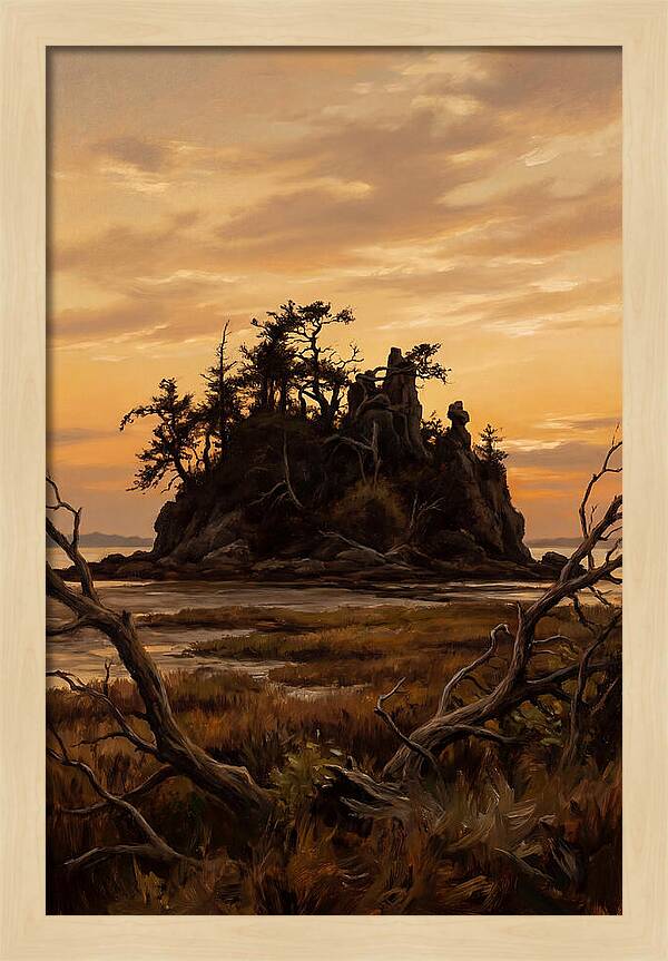 Island Silhouette Against Orange Sky