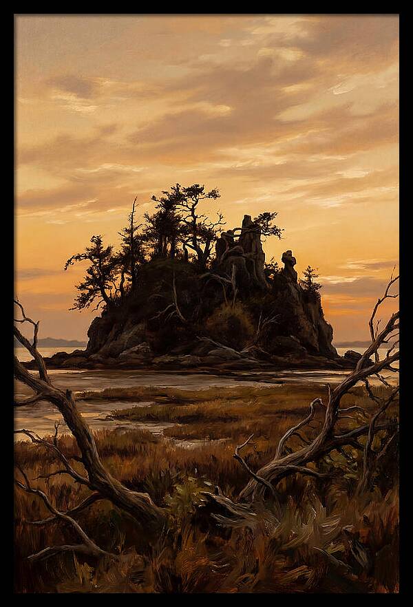 Island Silhouette Against Orange Sky