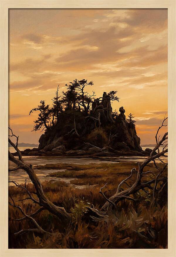 Island Silhouette Against Orange Sky