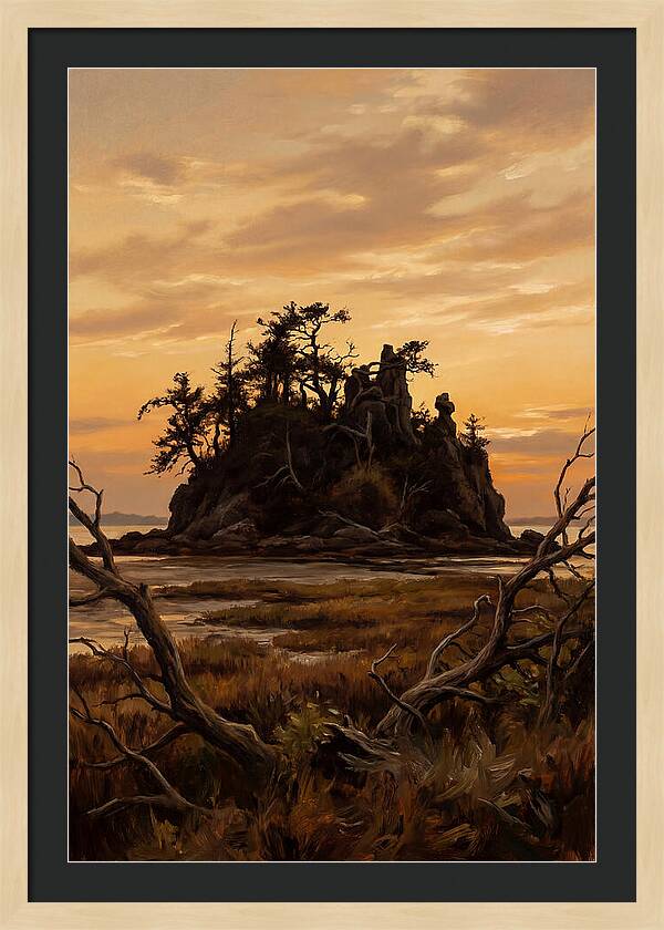 Island Silhouette Against Orange Sky
