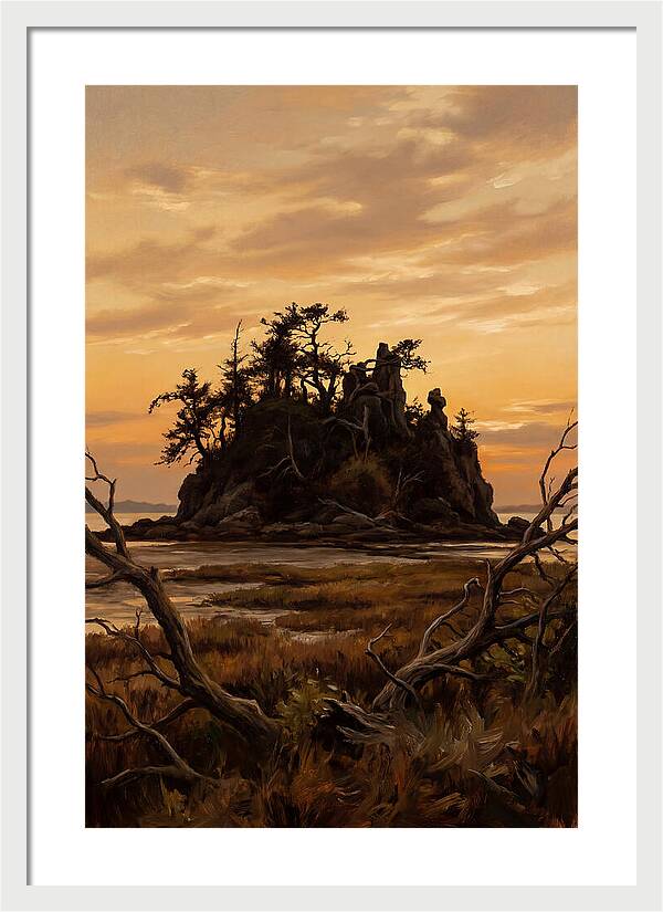 Island Silhouette Against Orange Sky