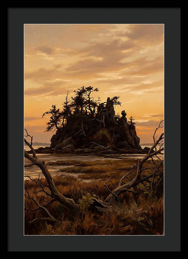 Island Silhouette Against Orange Sky