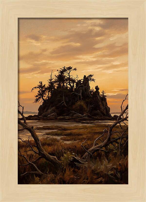 Island Silhouette Against Orange Sky