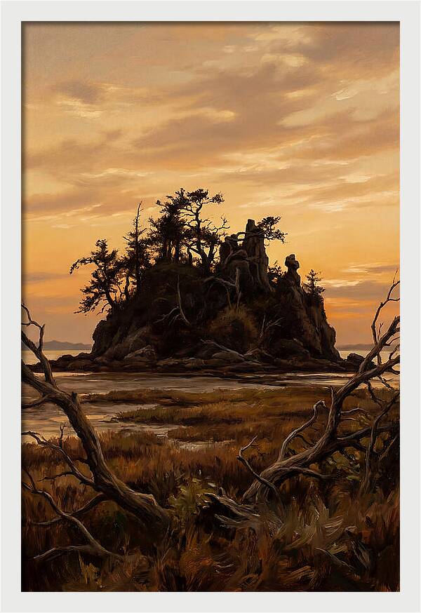 Island Silhouette Against Orange Sky