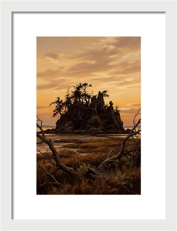 Island Silhouette Against Orange Sky