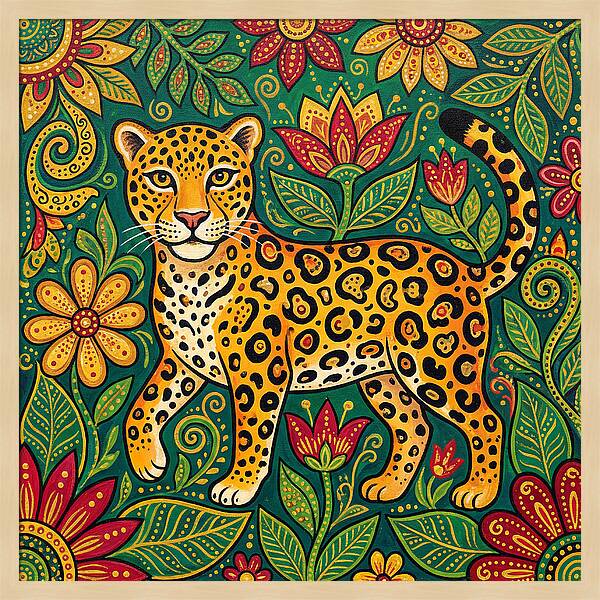 Jaguar Among Vibrant Blooms