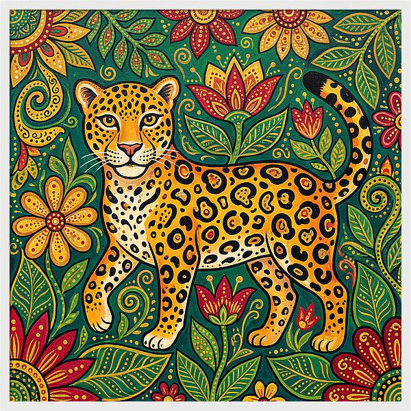 Jaguar Among Vibrant Blooms