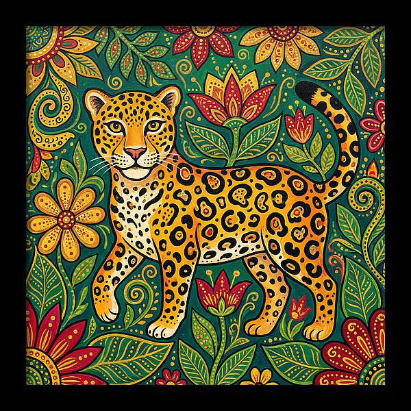 Jaguar Among Vibrant Blooms