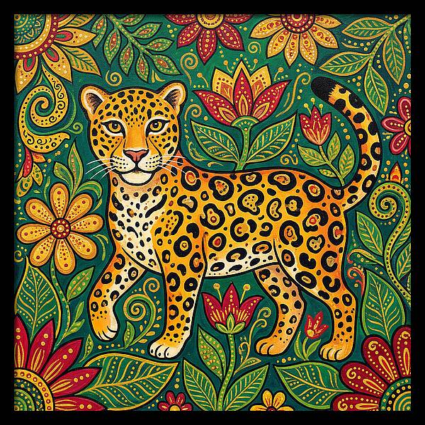 Jaguar Among Vibrant Blooms