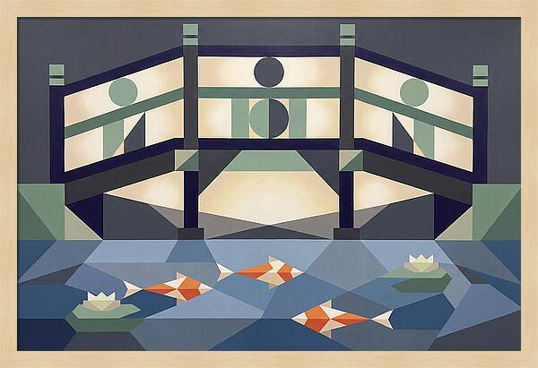 Japanese Bridge Over Koi Pond
