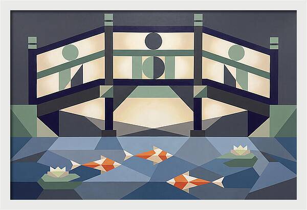 Japanese Bridge Over Koi Pond