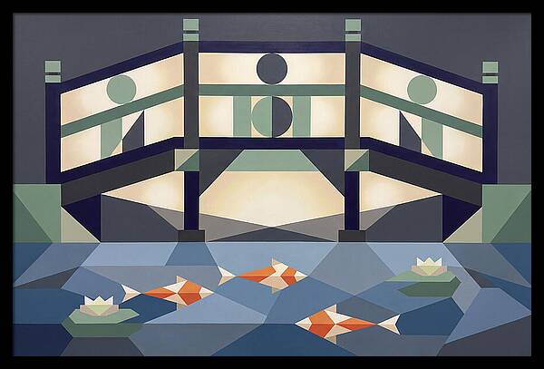 Japanese Bridge Over Koi Pond