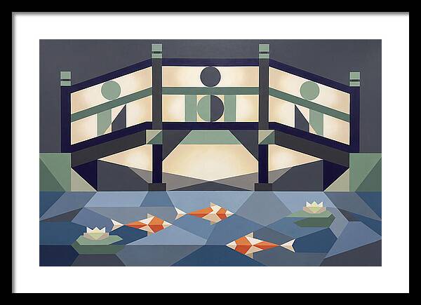 Japanese Bridge Over Koi Pond