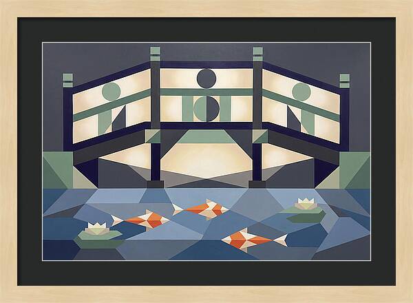 Japanese Bridge Over Koi Pond