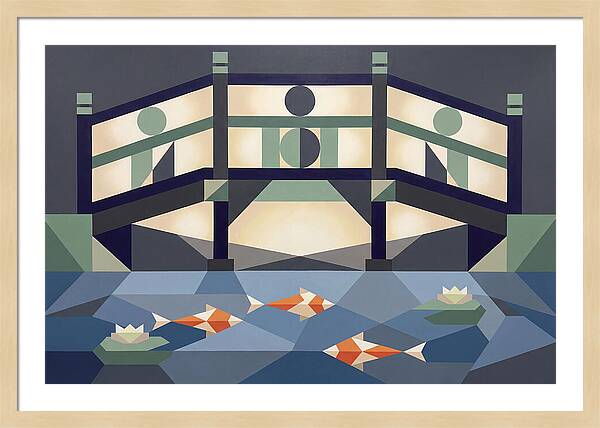 Japanese Bridge Over Koi Pond