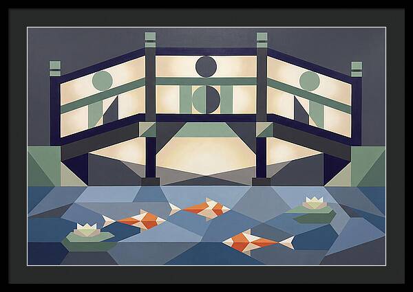 Japanese Bridge Over Koi Pond