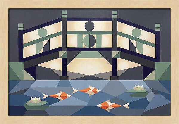 Japanese Bridge Over Koi Pond