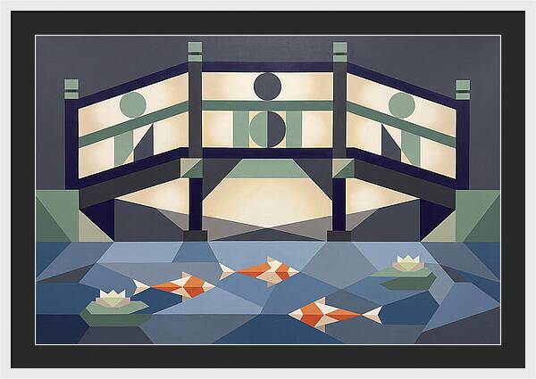 Japanese Bridge Over Koi Pond